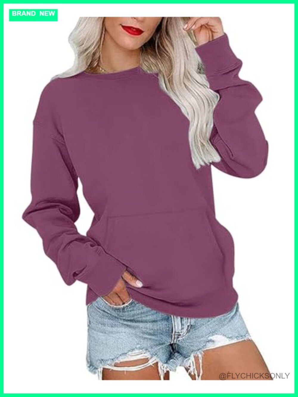 Oversized Crewneck Sweatshirt Long Sleeve Kangaroo Pocket Pullover Top